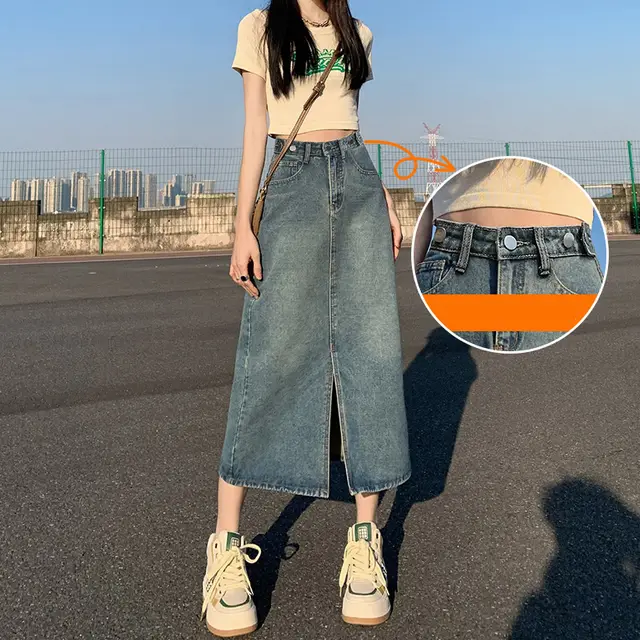 High Waisted Split Denim Skirt - Shop at LoveMi