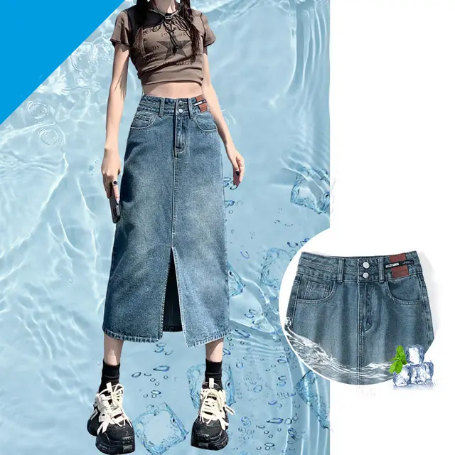 High Waisted Split Denim Skirt P - Shop at LoveMi