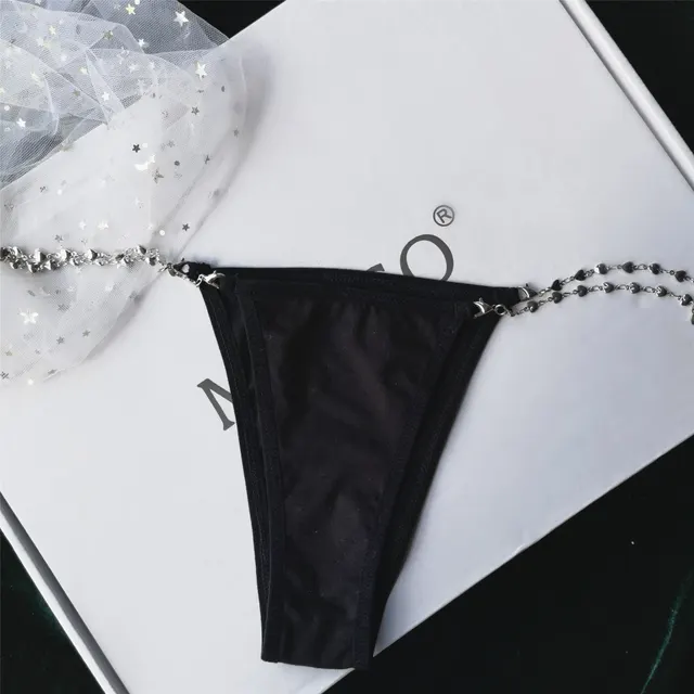 Solid Color Metal Chain Thong Personality 503 Cotton V Pants - Shop at LoveMi