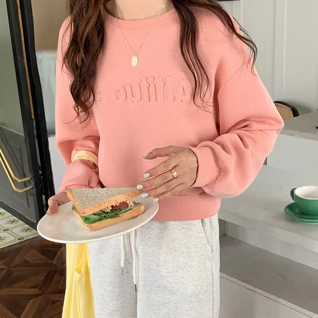 All match Long sleeved Sweater Women's Letter Design Sense Pink - Shop at LoveMi
