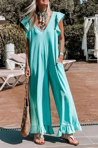 Loose Lotus Leaf Jumpsuit Casual Jumpsuit - Sky Blue