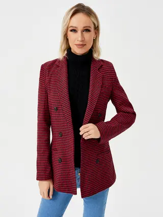 Womens Casual Blazer Jacket Long Sleeve Work 0ffice Blazer Lapel Jacket - Red