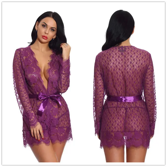 Lace Kimono Robe Mesh Sexy Sleepwear Fairy Style Nightgown Purple - Shop at LoveMi