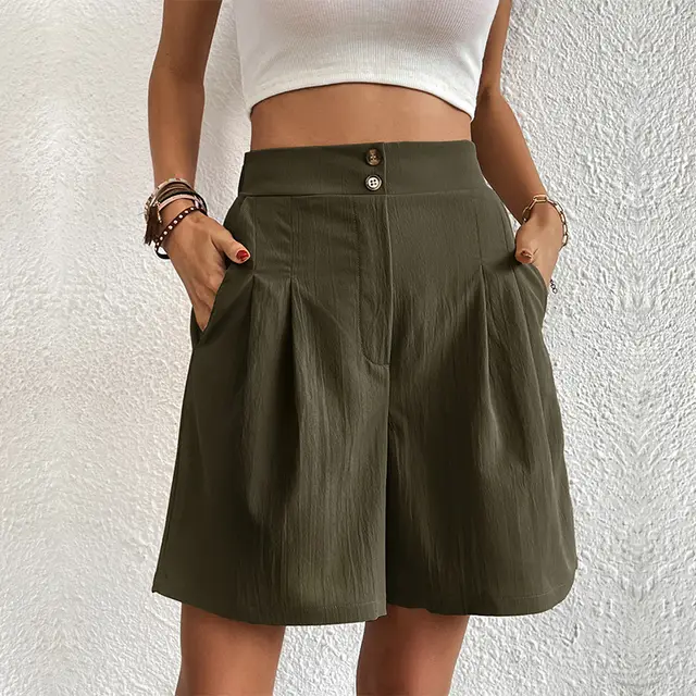 Summer New Loose Pants Casual Women's High Waist Wide Leg Shorts Army Green - Shop at LoveMi