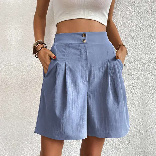 Loose European And American Leisure Women's High Waist Wide Leg Shorts Light Blue - Shop at LoveMi