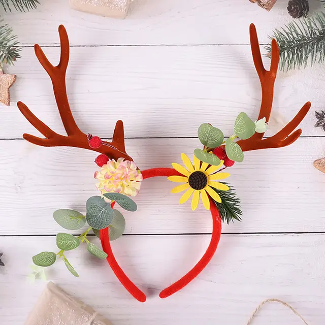 Christmas Flower Antler Hairband Female Coffee Color Antler Hairband - Shop at LoveMi