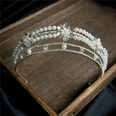 Women's Simple Elegant Pearl Crown Rhinestone Headband Silver - Shop at LoveMi