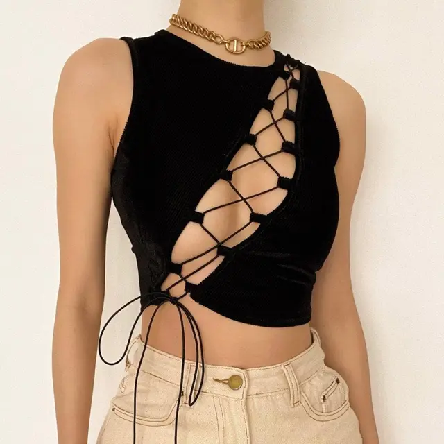 Chest Cutout Strap Sexy Vest Black - Shop at LoveMi