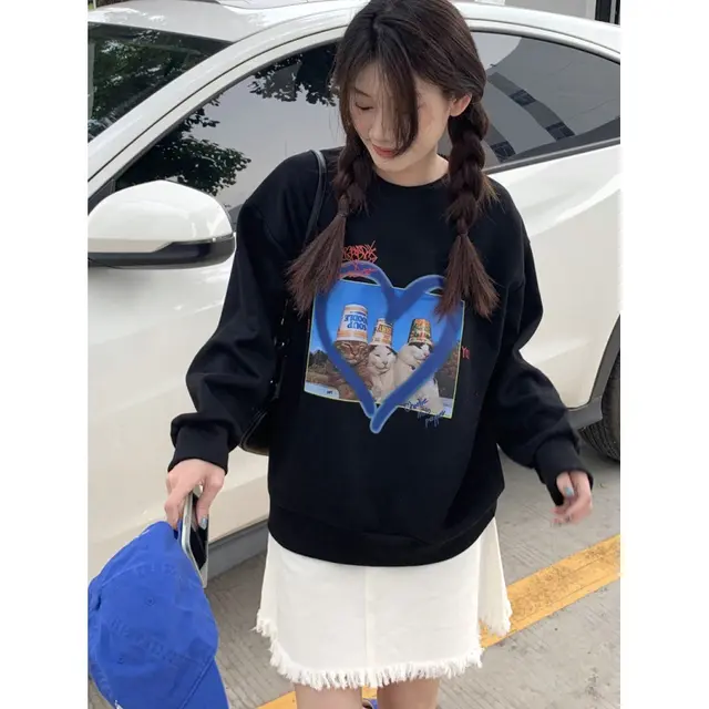 American Retro Loves And Cats Slim Long Sleeve Top Black - Shop at LoveMi