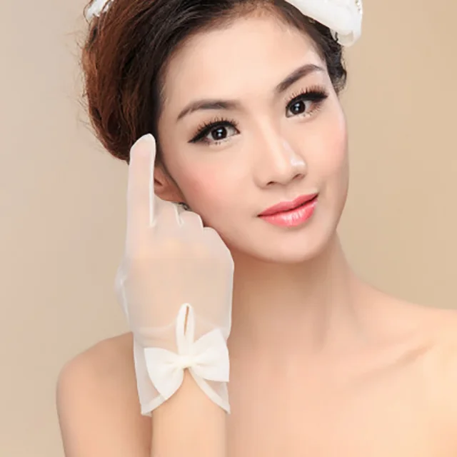 New Wedding Dress Korean Style Dress Gloves Lace Short Beige - Shop at LoveMi