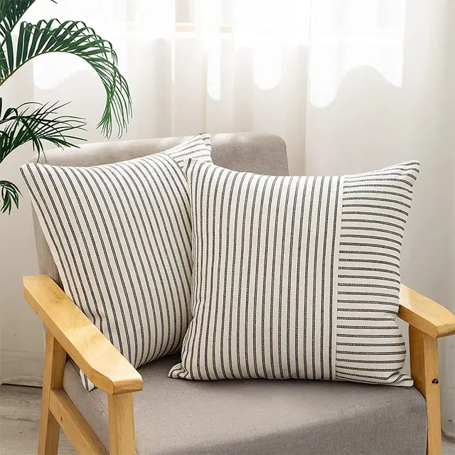 Modern Decorative Striped Canvas Pillow Cover Home Home Sofa Bedroom Cushion Black Stripe - Shop at LoveMi
