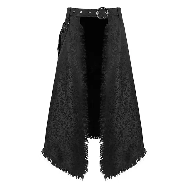 Dark Rock Punk Ash Gothic Asymmetric Half Skirt Jacquard Wool Tassel Dress - Shop at LoveMi