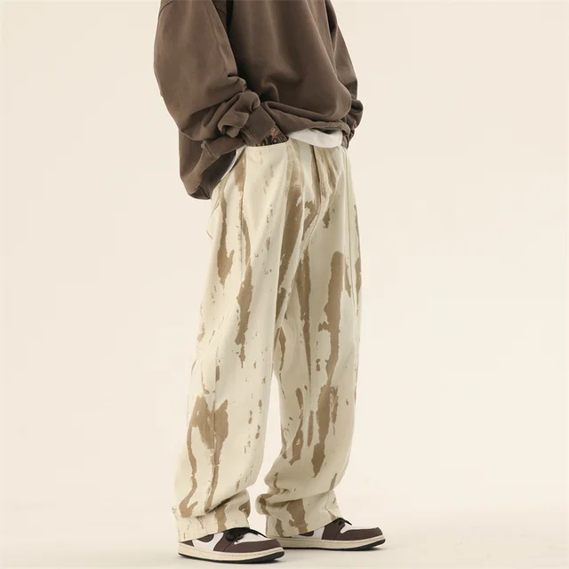 Autumn Draping Effect Tie dyed Design Jeans For Men Yellow - Shop at LoveMi