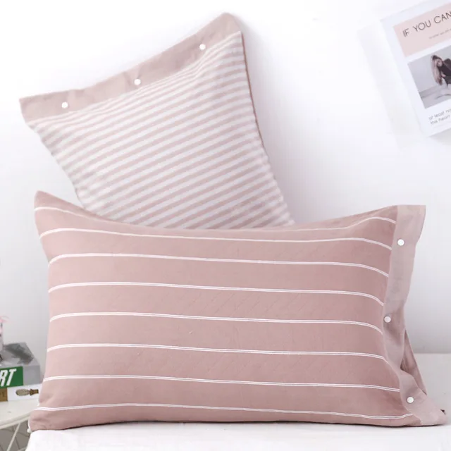 Three layer Gauze Cotton Pillowcase European Style Horizontal Stripes Light Pink - Shop at LoveMi