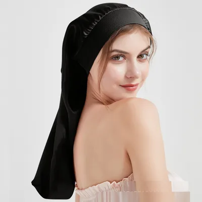 Comfortable Wide Elastic Long Mulberry Silk Silk Nightcap Black 16 M - Shop at LoveMi