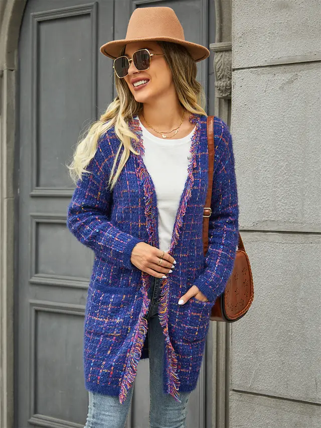 Sweater Cardigan Tassle Fashion Color Coat Blue - Shop at LoveMi