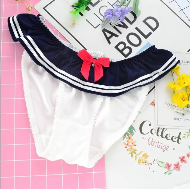 Women's Cute Fashion Cartoon Milk Fiber Panties White Navy - Shop at LoveMi