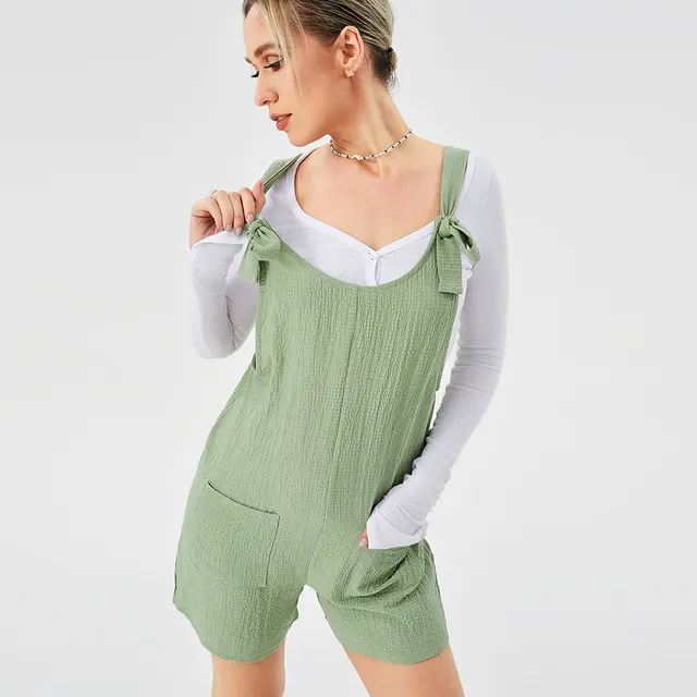 Casual Fashion Suspender Shorts Jumpsuit Strap Pants Green - Shop at LoveMi