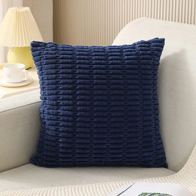 Corduroy Pillow Cover Solid Color Simple Home Sofa Decoration Navy Blue - Shop at LoveMi