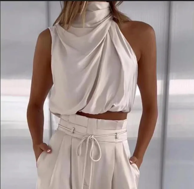 Women's Fashion Tops Wide leg Pants Suit White - Shop at LoveMi