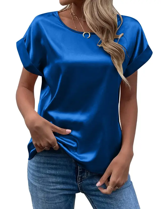 Solid Color Fashion Personalized Women's T shirt Blue - Shop at LoveMi