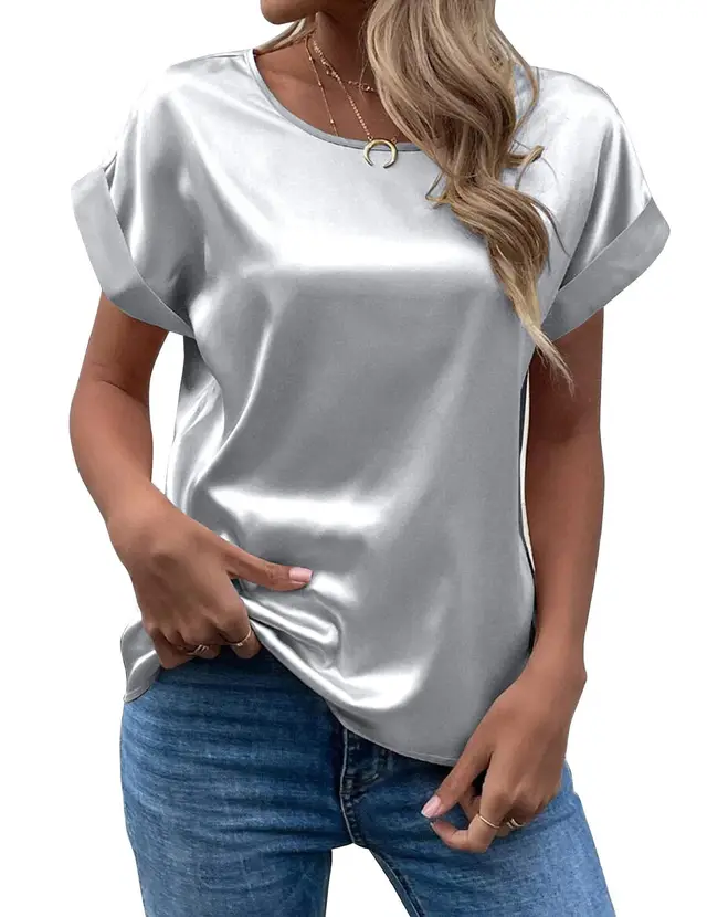 Solid Color Fashion Personalized Women's T shirt Light Gray - Shop at LoveMi