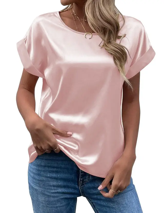 Solid Color Fashion Personalized Women's T shirt Pink - Shop at LoveMi