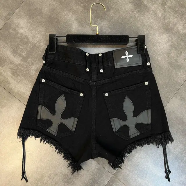 Lace up Frayed Cross Flower & Pattern Sweet Cool Denim Shorts For Women Black0315 - Shop at LoveMi