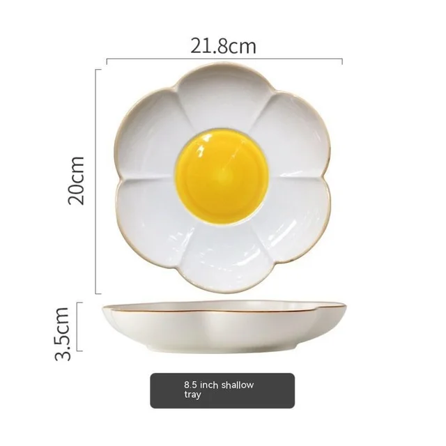 Simple SUNFLOWER Ceramic Poached Egg Household Creative Tableware 9.5Inch Shallow Plate - Shop at LoveMi