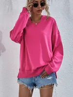 Women's Hoodie Sweatshirt Sports Casual Candy Color Long Sleeve Tops Clothes - Rose Red