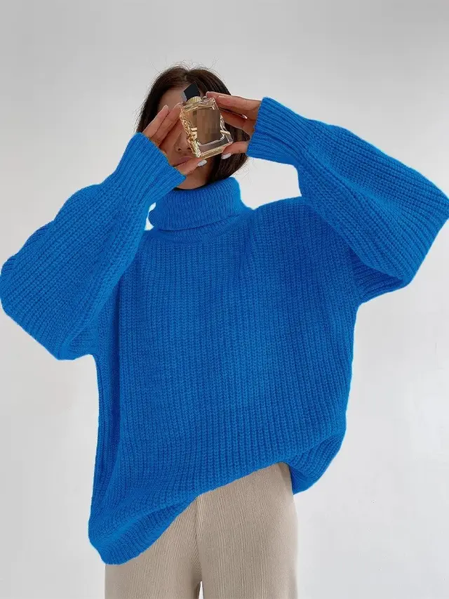 Thick Autumn And Winter Turtleneck Sweater Casual Solid Color Russian Knitwear Blue - Shop at LoveMi