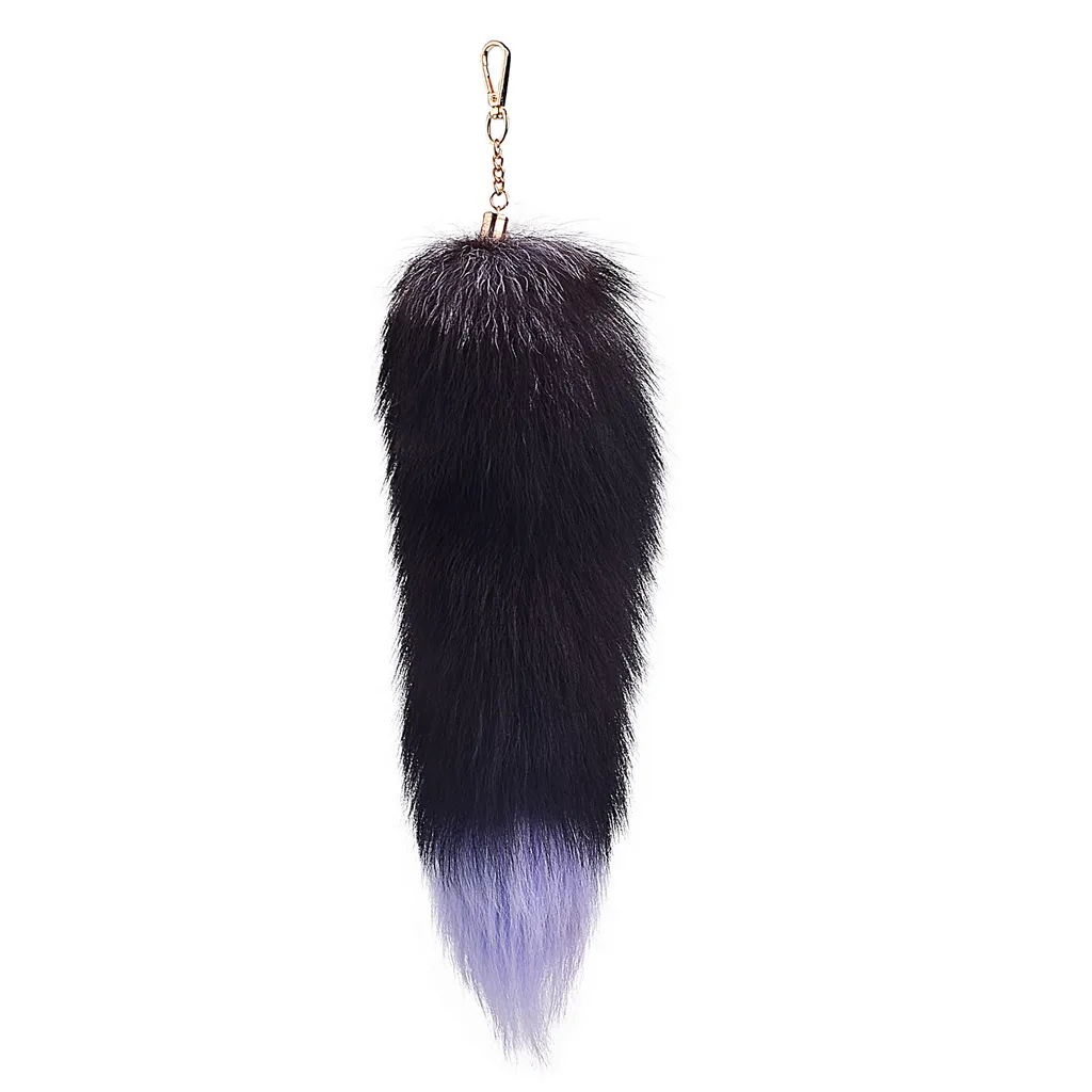 Oversized Fox Fur Pendant Women's Bag Keychain - H Black Fox Colour - View 1