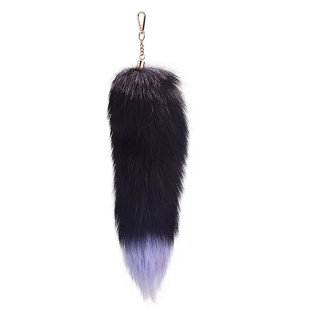 Oversized Fox Fur Pendant Women's Bag Keychain H Black Fox Color - Shop at LoveMi