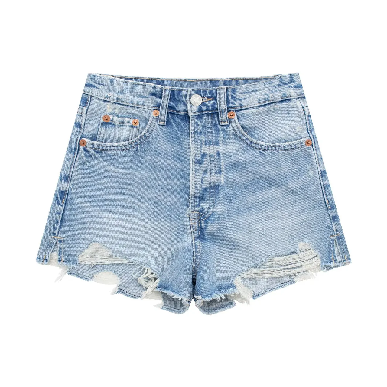 Women's American Retro Fashion Slimming High Waist Denim Shorts - Light Blue