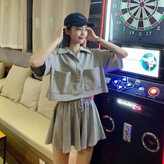 Leisure Sports Suit Women's T shirt Shorts Two piece Suit Gray - Shop at LoveMi