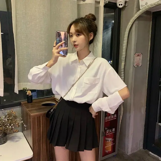 Women's Versatile Loose Hollow White Shirt White - Shop at LoveMi