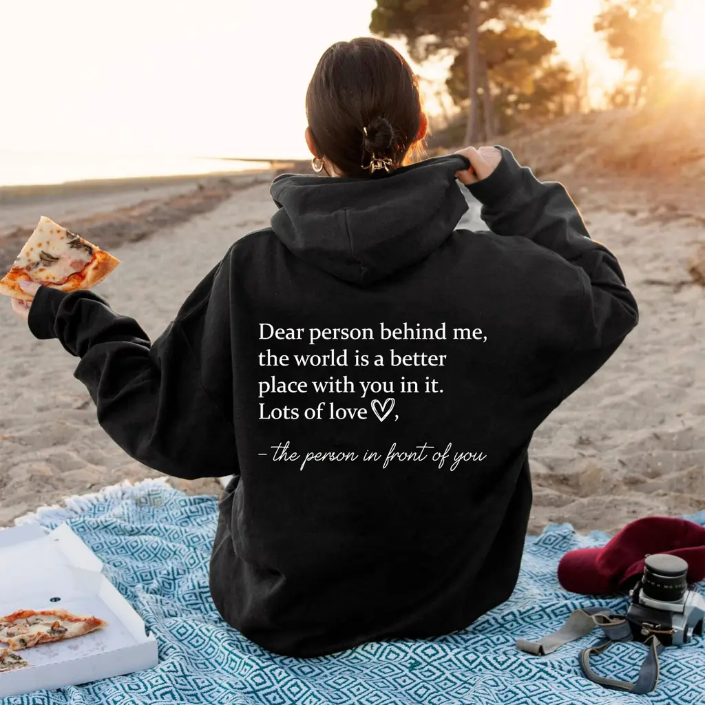 Dear Person Behind Me Hoodie Plain Letter Sweater - Black