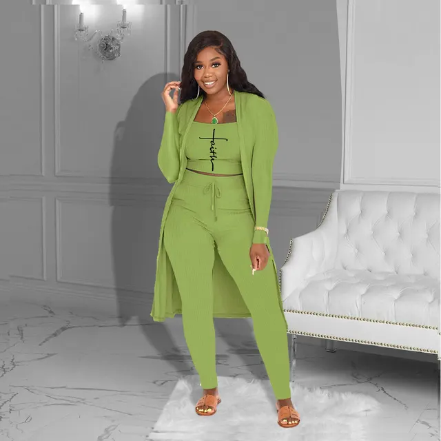 Solid Color Printing Three piece Suit Green - Shop at LoveMi