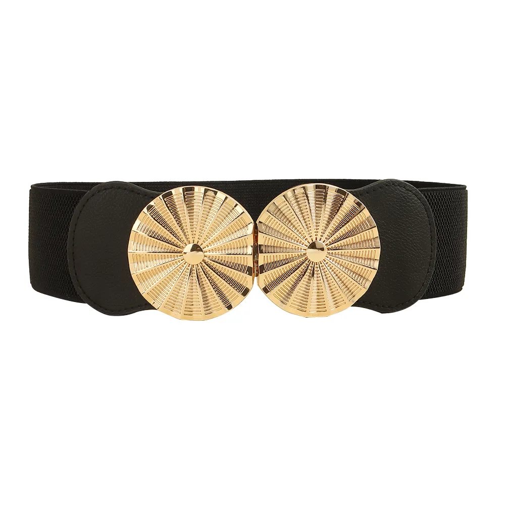 Stylish Women's Wide Belt Elastic Elastic Metal Circle With Jacket Shirt skirt Waist Seal Black - Shop at LoveMi