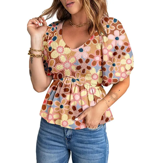 Women's Summer Pullover Puff Sleeve T shirt Apricot - Shop at LoveMi