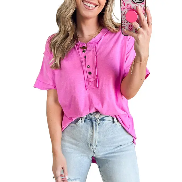 Mid length Shiying Casual Style Half open Collar Top Rose Red - Shop at LoveMi
