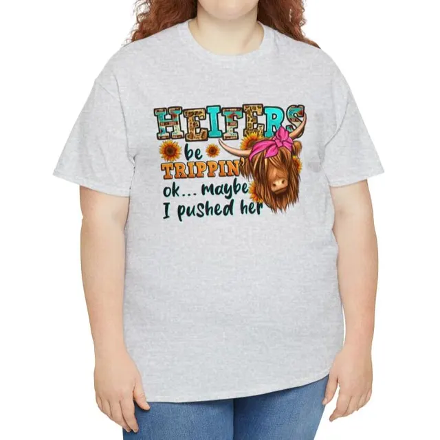 European And American Heifers Be Trippin' Classic Unisex Printed Casual Round Neck Short Sleeves T shirt Grey - Shop at LoveMi