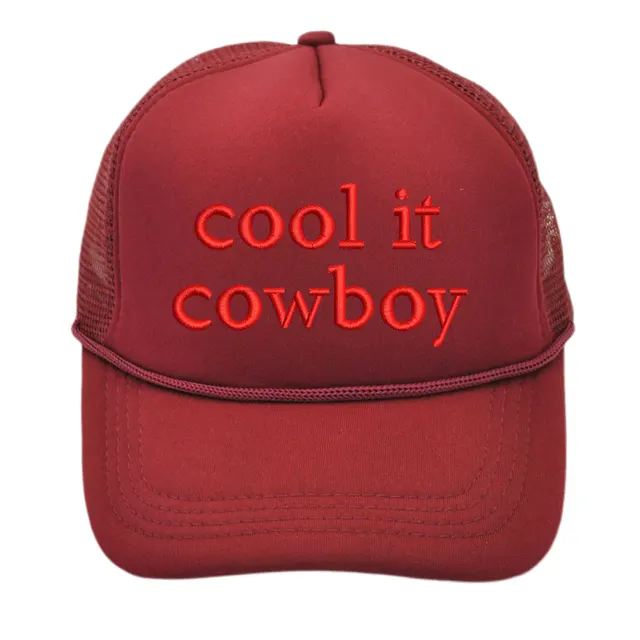 Cool It Cowboy Baseball Cap Letter Female Sponge Mesh Cap Burgundy - Shop at LoveMi