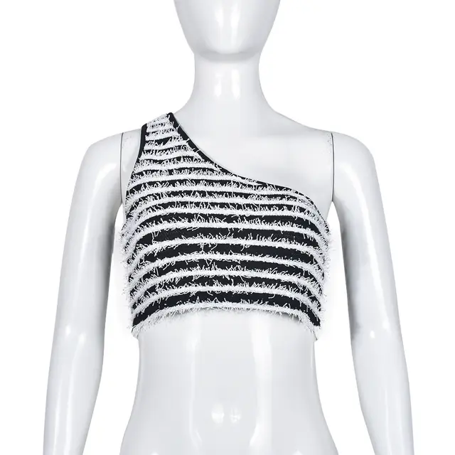 Summer New Striped Contrast Color Vest Top For Women One Shoulder - Shop at LoveMi