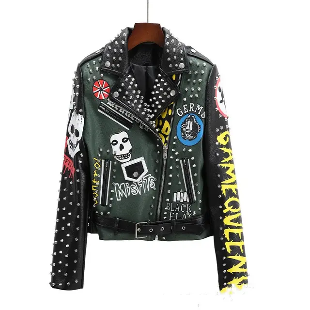 European American Fashion Floral Print Short Motorcycle Jacket Picture Color - Shop at LoveMi