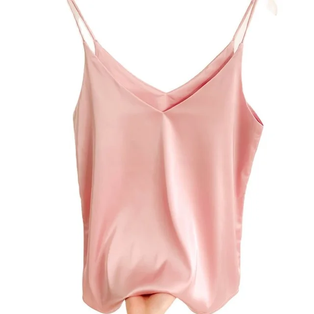 Summer Vest Silk V neck Sleeveless Pink - Shop at LoveMi