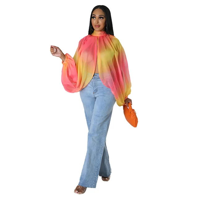 Sexy Loose Translucent Long sleeved Printed Top Pink - Shop at LoveMi