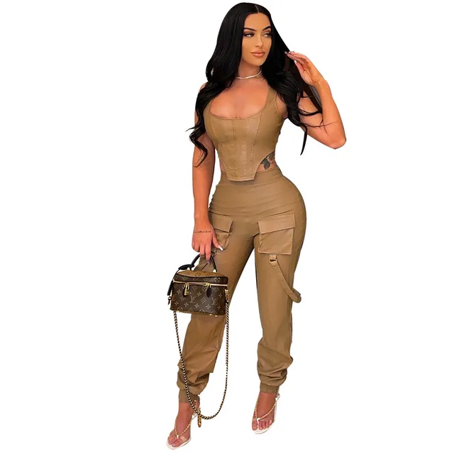 Solid Color Sleeveless Top Blouse And Pants Flesh - Shop at LoveMi