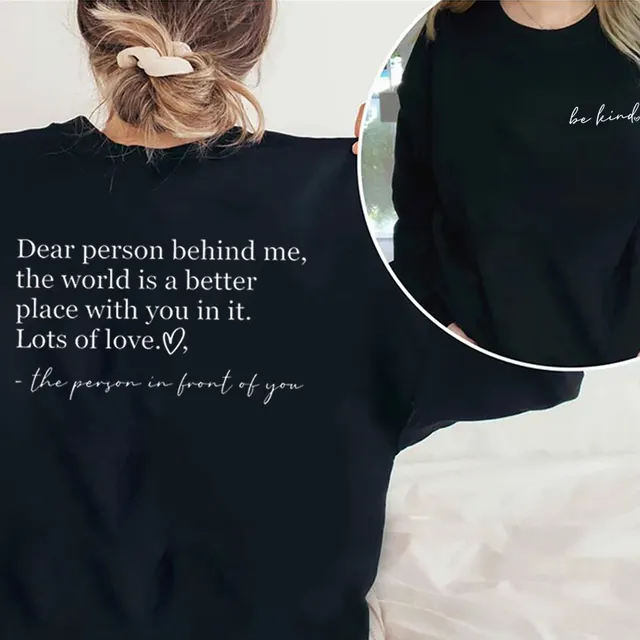 Tops Be Kind Logo Language Women's Blessing Inspirational Teacher Loose Sweater Black - Shop at LoveMi