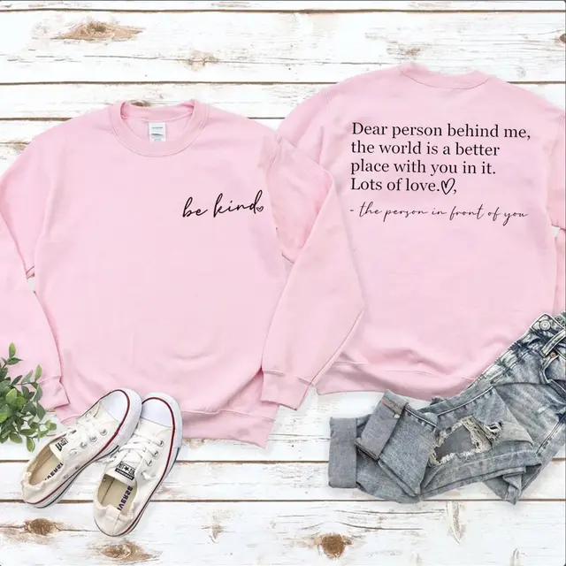 Tops Be Kind Logo Language Women's Blessing Inspirational Teacher Loose Sweater Pink - Shop at LoveMi
